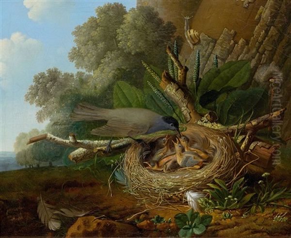 Bird Nest Oil Painting by Jean Louis Prevost