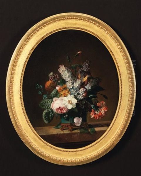 Fleurs Dans Un Vase En Porcelaine De Chine Bleu Monte Oil Painting by Jean Louis Prevost