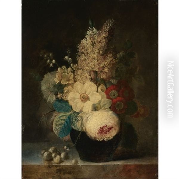 Flower Still Life Oil Painting by Jean Louis Prevost