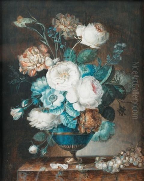 Bouquets De Fleurs Dans Un Vase Sur Un Entablement De Marbre (pair) Oil Painting by Jean Louis Prevost