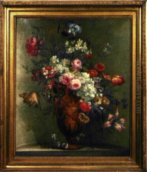 Nature Morte Au Bouquet De Fleurs Pose Sure Un Entablement by Jean Louis Prevost