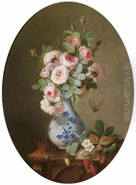 Nature Morte Au Vase De Fleurs Dans Un Ovale Peint Oil Painting by Jean Louis Prevost