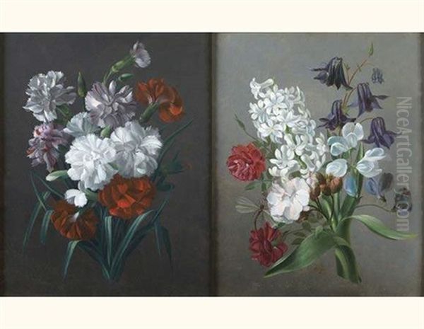 Bouquet De Fleurs (+ Another; Pair) Oil Painting by Jean Louis Prevost