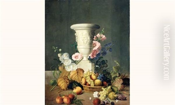 Nature Morte Aux Fleurs, Fruits Et Vase Aux Putti Oil Painting by Jean Louis Prevost