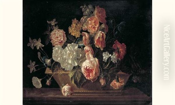 Panier De Fleurs Sur Un Entablement Oil Painting by Jean Louis Prevost