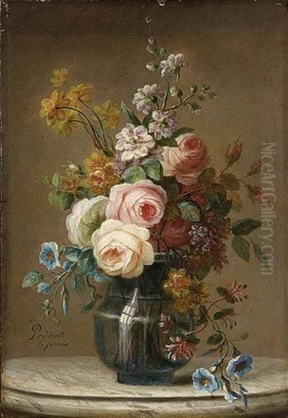 A Still Life With Roses, Daffodils, Morning Glory, Honeysuckle And Other Flowers Oil Painting by Jean Louis Prevost