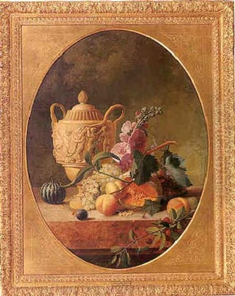 Nature Morte Aux Fruits Et Vase En Terre Cuite Sur Un Entablement De Marbre Oil Painting by Jean Louis Prevost