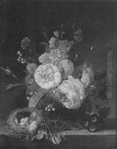 Nature Morte Au Vase De Fleurs Et Nid D'oiseau Oil Painting by Jean Louis Prevost