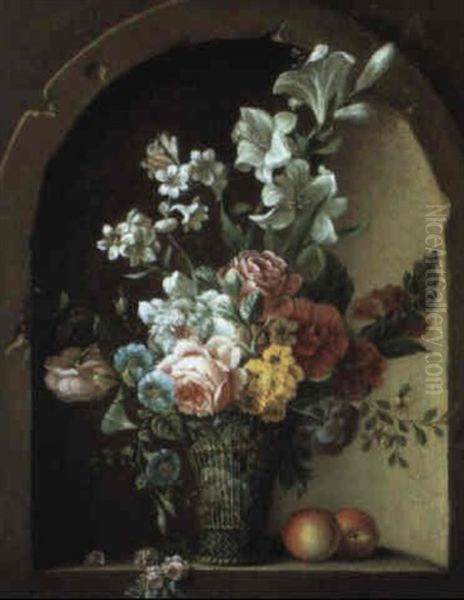 Corbeille De Fleurs Dans Une Niche Oil Painting by Jean Louis Prevost