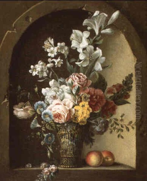 Corbeille De Fleurs Dans Une Niche Oil Painting by Jean Louis Prevost