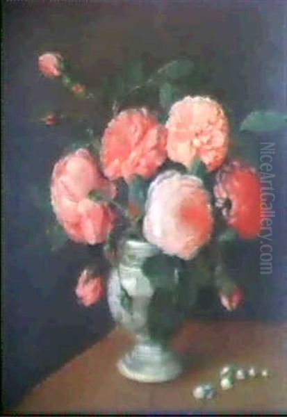 Blumenstueck Mit Rosa Rosen Und Maigloeckchen Oil Painting by Jean Louis Prevost