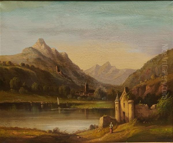 Lakeside Castle Oil Painting by Nicolas Louis Andre Prevost