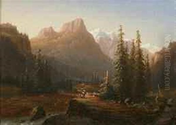 Paysage Anime Dans Les Alpes Suisses Oil Painting by Nicolas Louis Andre Prevost