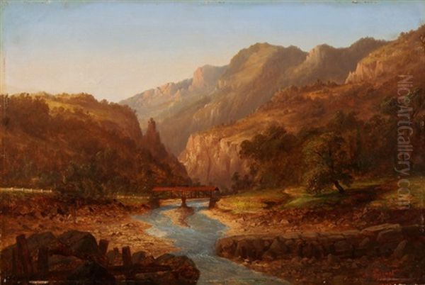 Gebirgslandschaft Mit Holzbrucke Uber Einen Bach Oil Painting by Nicolas Louis Andre Prevost