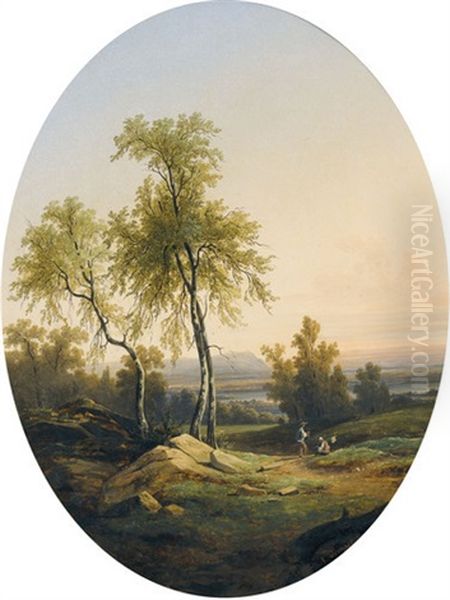 Idyllische Landschaften Mit Staffage (+ Am Vierwaldstattersee; Pair) Oil Painting by Nicolas Louis Andre Prevost