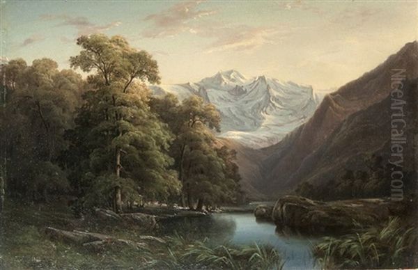 Paysage Avec Vue Sur Le Mont-blanc Oil Painting by Franck Jean Henri Marie Prevost-Ritter