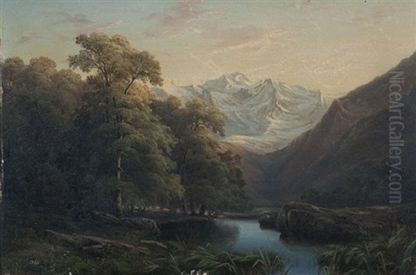 Paysage Anime Au Soleil Couchant (+ Paysage Au Lac; 2 Works) Oil Painting by Franck Jean Henri Marie Prevost-Ritter