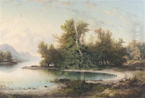 Abendliche Stimmung An Einem Von Bergen Umgebenen See Oil Painting by Franck Jean Henri Marie Prevost-Ritter