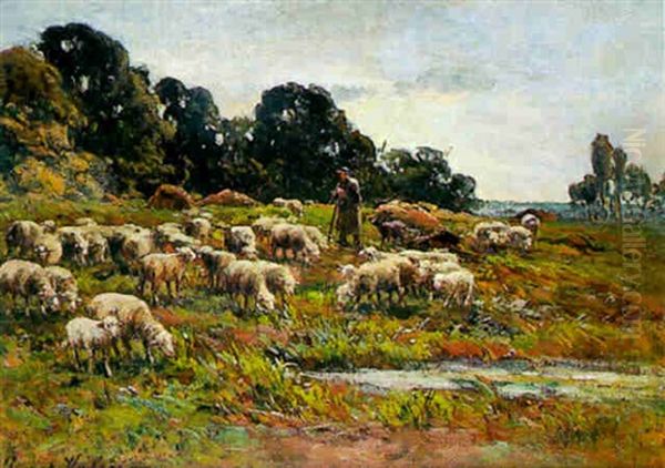 Le Berger Et Ses Moutons Oil Painting by Andre Prevot-Valeri