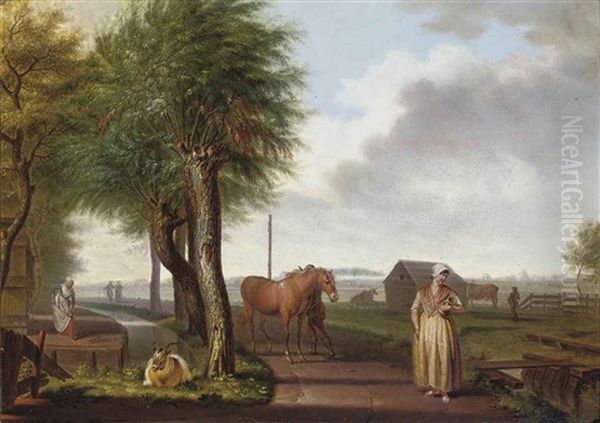 Daily Activities On The Outskirt Of A Dutch Town Oil Painting by Johannes Zacharias Simon Prey