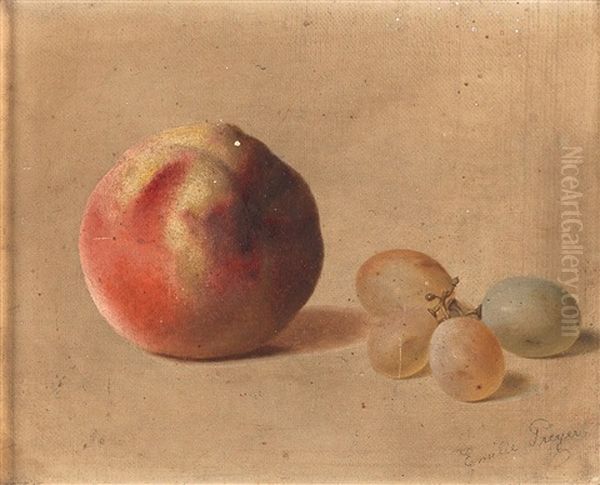 A Peach And Grapes Oil Painting by Emilie Preyer