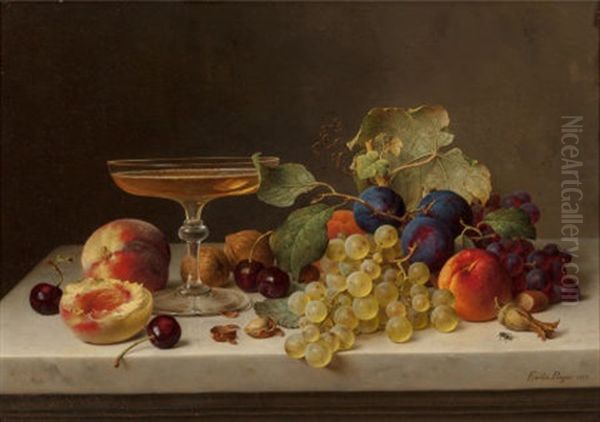 Still Life With Summer Fruits And Champagne, 1875 Oil Painting by Emilie Preyer