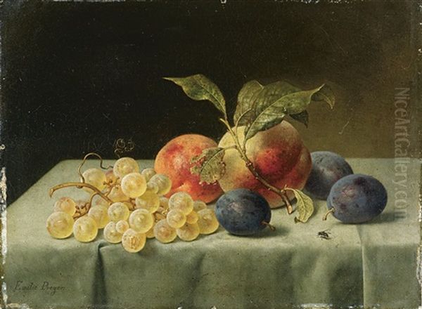 Fruchtestillleben Mit Pfirsichen, Pflaumen Und Trauben Oil Painting by Emilie Preyer