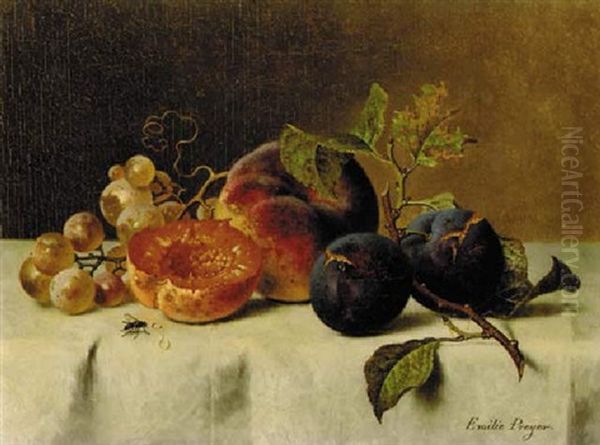 Grapes, Plums And Peaches On A Table Oil Painting by Emilie Preyer