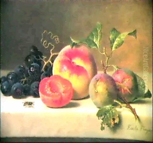 Still Life With Grapes And Peaches On A Marble Ledge Oil Painting by Emilie Preyer