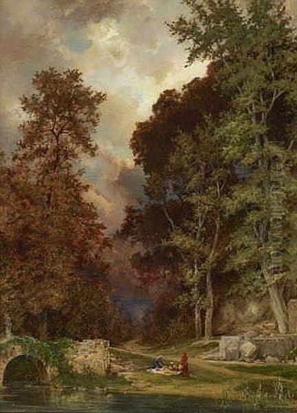 Waldlandschaft Mit Ruinen Oil Painting by Ernest Julius Preyer