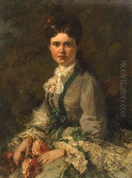 Portrat Einer Vornehmen Jungen Dame Oil Painting by Ernest Julius Preyer