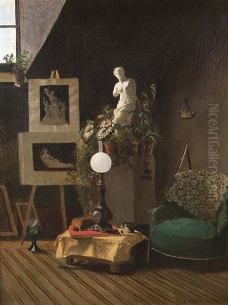 At The Artist's Atelier Oil Painting by Ernest Julius Preyer