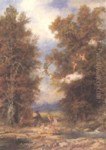 Putti Umschwarmen Einen Malenden Kunstler Oil Painting by Ernest Julius Preyer