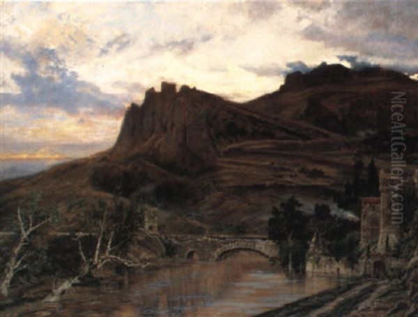 Englische Fluslandschaft Mit Mittelalterlicher Burg Oil Painting by Ernest Julius Preyer