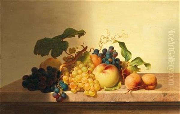 Still Life With Grapes Oil Painting by Johann Wilhelm Preyer