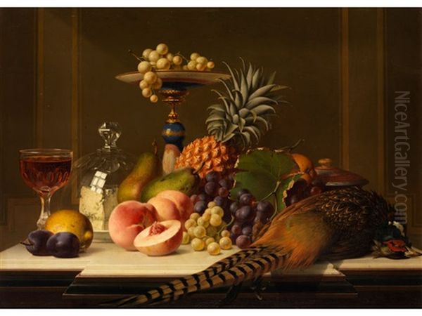 Grosses Fruchtestillleben Mit Fasan Und Weinglas Oil Painting by Johann Wilhelm Preyer