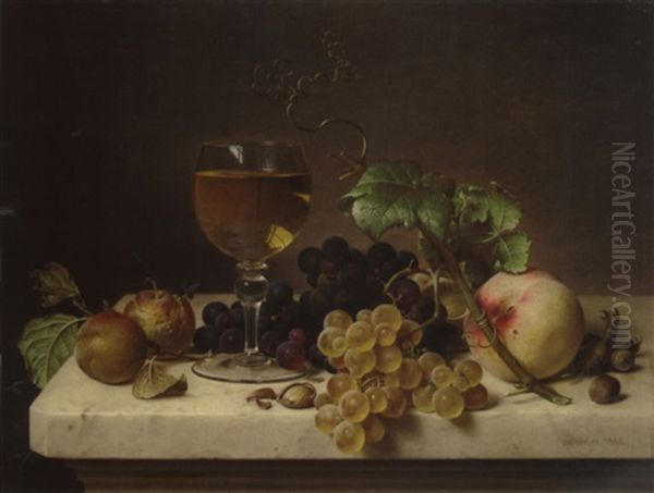 Stillleben Mit Weinglas Und Fruchten Oil Painting by Johann Wilhelm Preyer