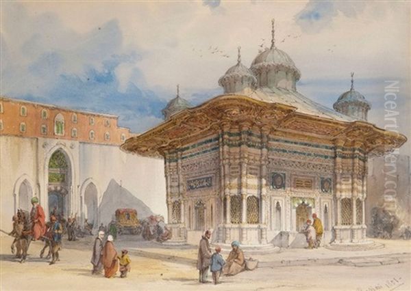 La Fontaine D'ahmed Iii A Constantinople Oil Painting by Count Amadeo Preziosi