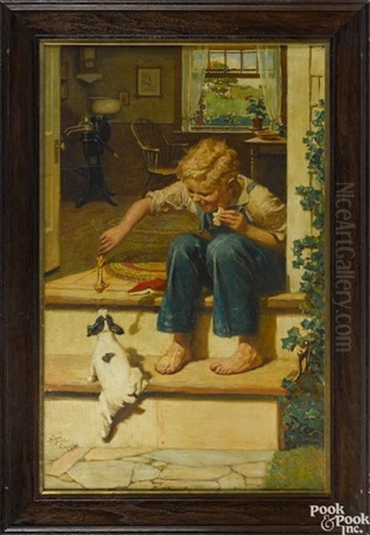 Boy Feeding A Dog A Bone by Norman Mills Price