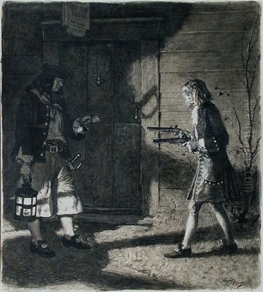 Girl With Drawn Horse Pistols (illus. For Liberty) by Norman Mills Price