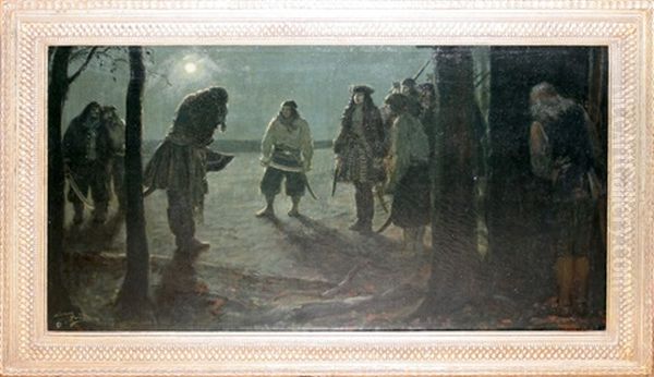 Depicts Major Bonnet With Pirates At Night by Norman Mills Price