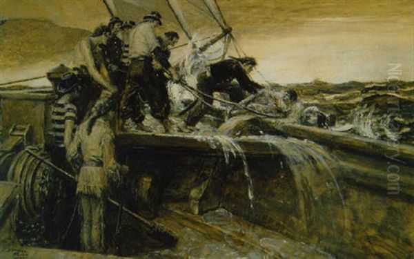 Sailors Pulled Aboard From Rough Sea Oil Painting by Norman Mills Price