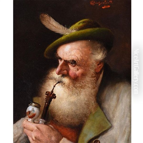 Man With A Pipe Oil Painting by Alois Heinrich Priechenfried