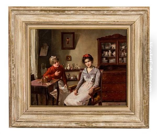 The Love Letter (interior With Two Women) Oil Painting by Alois Heinrich Priechenfried