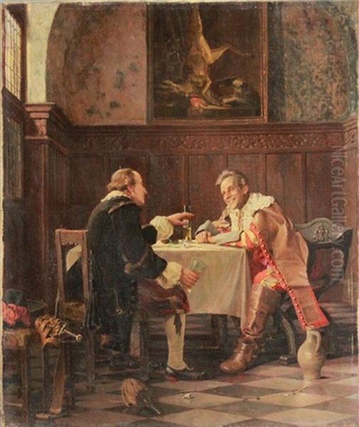 Historische Darstellung Zweier Herren In Einem Zimmer Oil Painting by Alois Heinrich Priechenfried