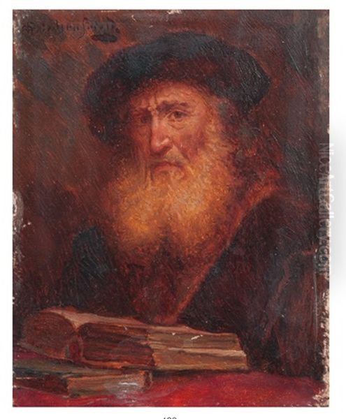 Portrait De Rabbin Oil Painting by Alois Heinrich Priechenfried