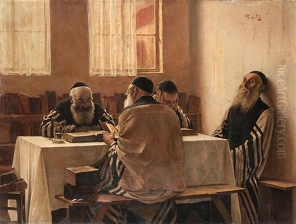 Rabbis Learning Oil Painting by Alois Heinrich Priechenfried