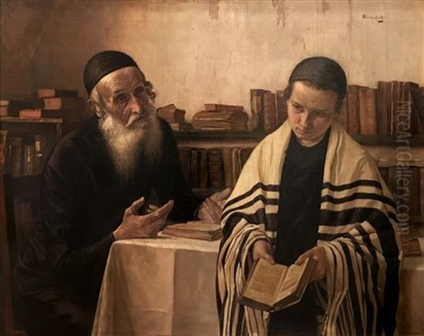 Torah Lesson Oil Painting by Alois Heinrich Priechenfried