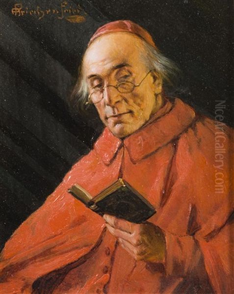 Reading Cardinal Oil Painting by Alois Heinrich Priechenfried