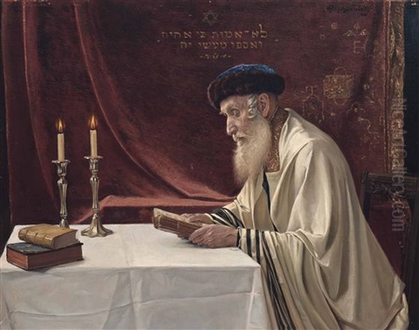 A Rabbi Reading Oil Painting by Alois Heinrich Priechenfried